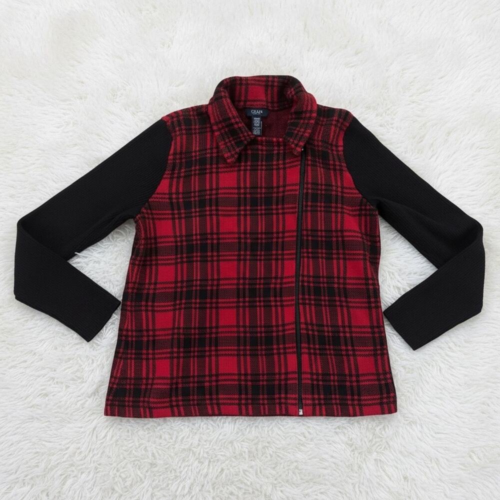 Chaps Women’s Red Black Plaid Asymmetrical Zip Sweater - Size XL
b84